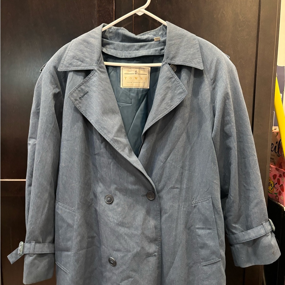Blue Double-Breasted Women's London Fog TOWNE Trench Coat 10 reg